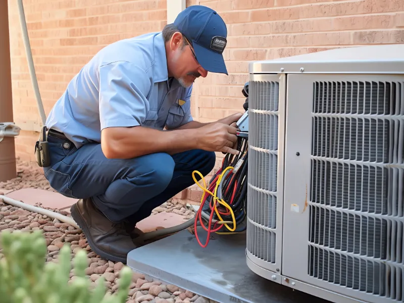 hvac tech working on heat pump